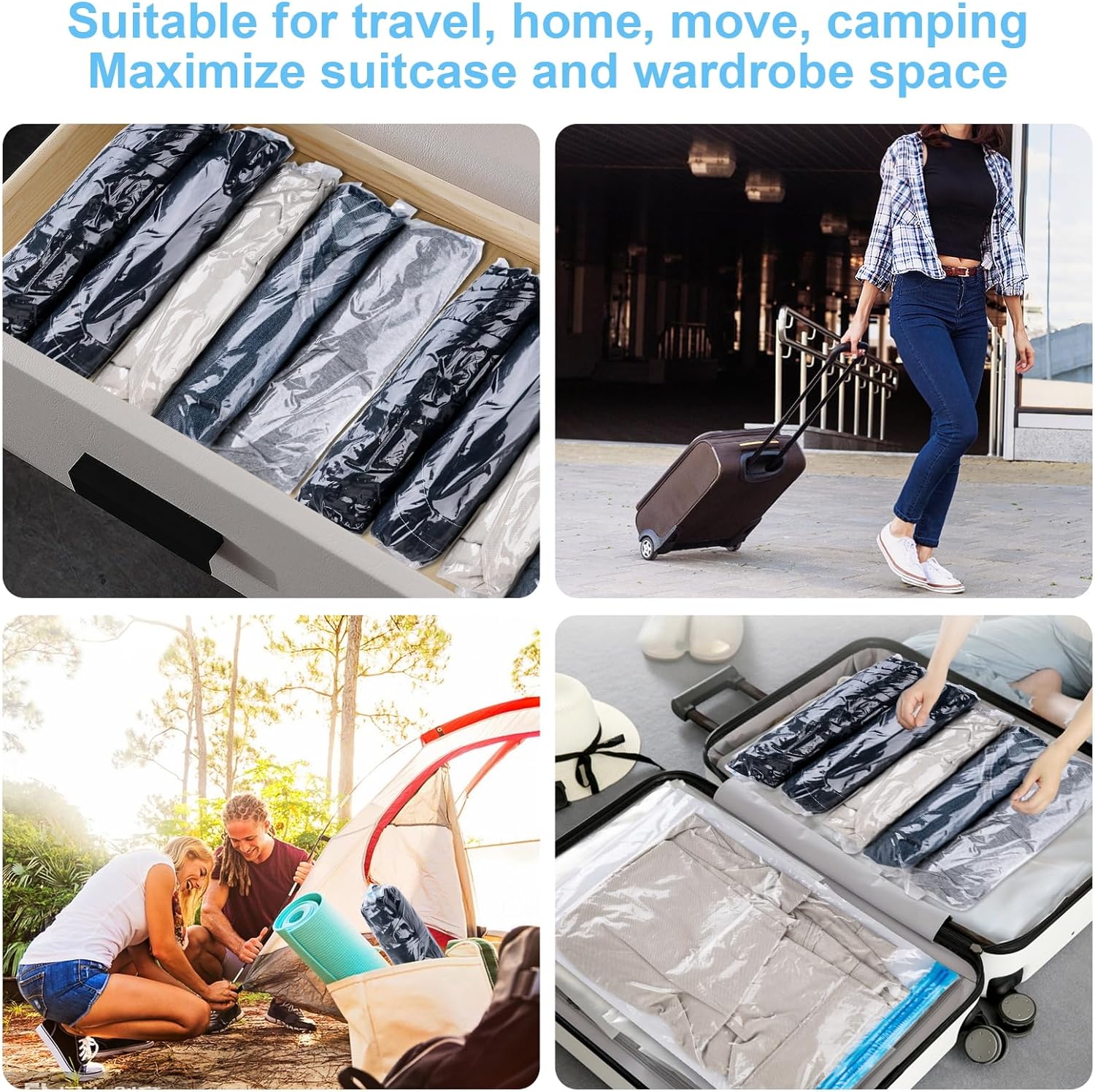 Skiennix Compression Bags - 10 PCS Space Saver Bags for Travel | No Vacuum Needed, 3 Sizes for Clothing Storage