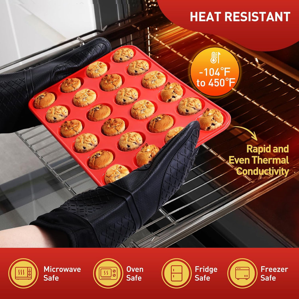 Socisen Silicone Mini Muffin Pan - 24 Cups with Metal Reinforced Frame | Ideal for Baking Cupcakes & Cheesecakes