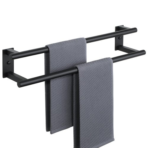 Alise Bathroom Double Towel Bar, 24 Inch Wall Mount Towel Holder, Towel Racks for Bathroom, SUS304 Stainless Steel Towel Hanger, Thickened Pipe with Strong Load-Bearing Capacity, Matte Black