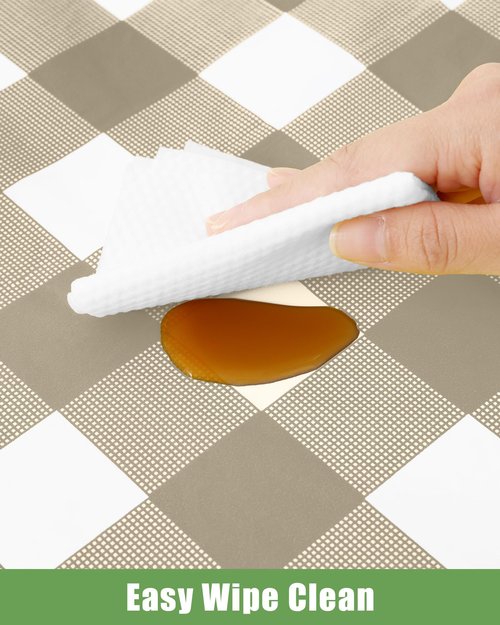 Smiry 20 Packs Gingham Disposable Table Cloth, 54 x 108 Inch Waterproof Plastic Tablecloth, Rectangle Khaki and White Checkered Table Covers for Outdoor, Picnic, Birthday, Party