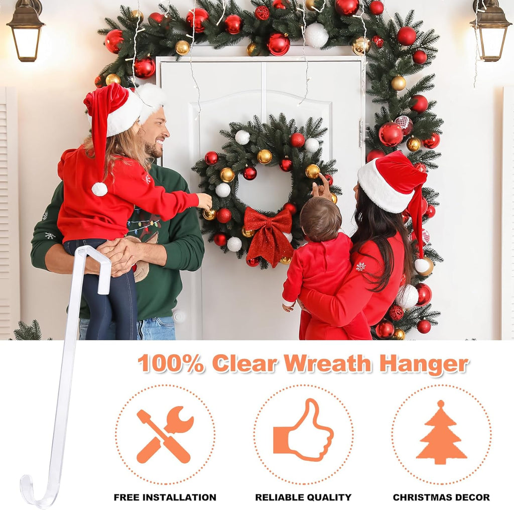 Skiennix 12" Clear Wreath Hanger - Non-Scratch Over The Door Hook for Slim Decoration Organizer