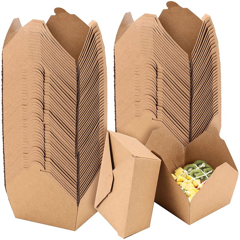 JEUIHAU 50 Pack 45 Oz Kraft Brown Take Out Boxes, Chinese Takeout Containers, Leak and Grease Resistant to Go Containers for Restaurant, Catering and Party, Microwaveable