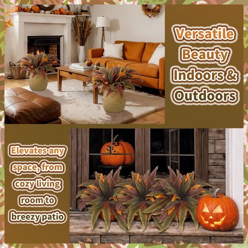 Luinabio 2 Pack 44'' Artificial Boston Fern Fall Porch Decor Hanging Plants Natural Indoor Outdoor Large Fake Ferns for Home, Garden, Thanksgiving, Autumn Decor