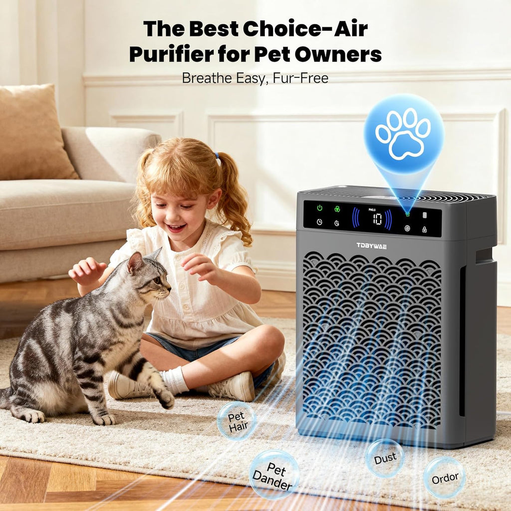 Air Purifiers - HEPA Filter Air Purifier with Air Quality Monitor & Timer for Large Rooms Up to 3000 Ft² - Grey