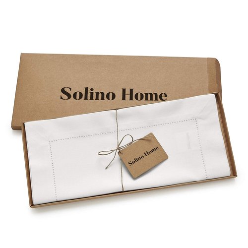 Solino Home White Table Runner 36 Inches - Cotton Linen Hemstitch Coffee Table Runner 14 x 36 Inch Ideal for Dresser Tables - Winter, Mothers Day, Spring, Easter