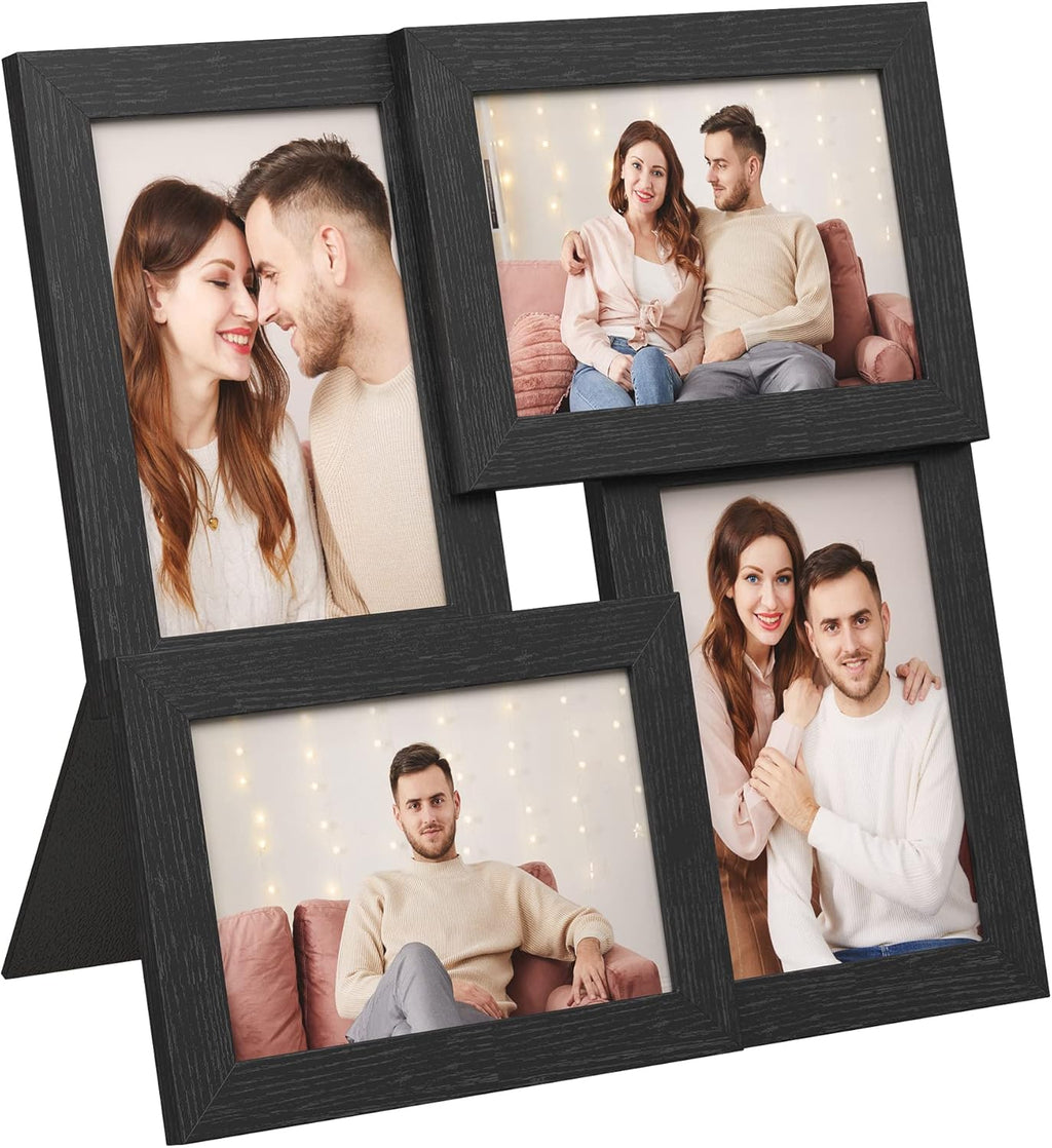 SONGMICS Collage Picture Frames - Set of 4, 4x6 Multi-Photo Wall Decor in Ink Black | Perfect for Gallery Display