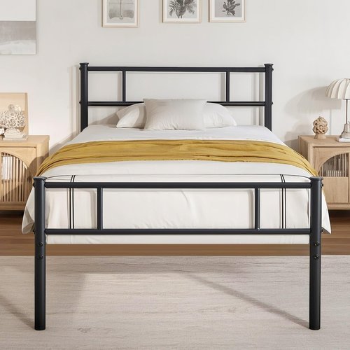 VECELO Twin Platform Bed Frame with Headboard and Footboard, 12'' Under-Bed Storage & Strong Metal Slats Support, No Box Spring Needed