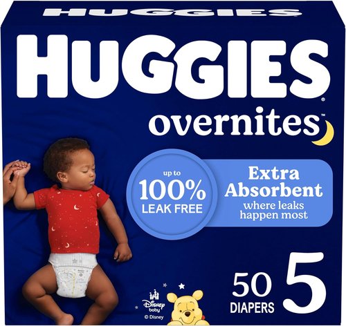 Huggies Overnites Diapers - Size 5 (27+ lbs) | 50 Count for Ultimate Overnight Protection