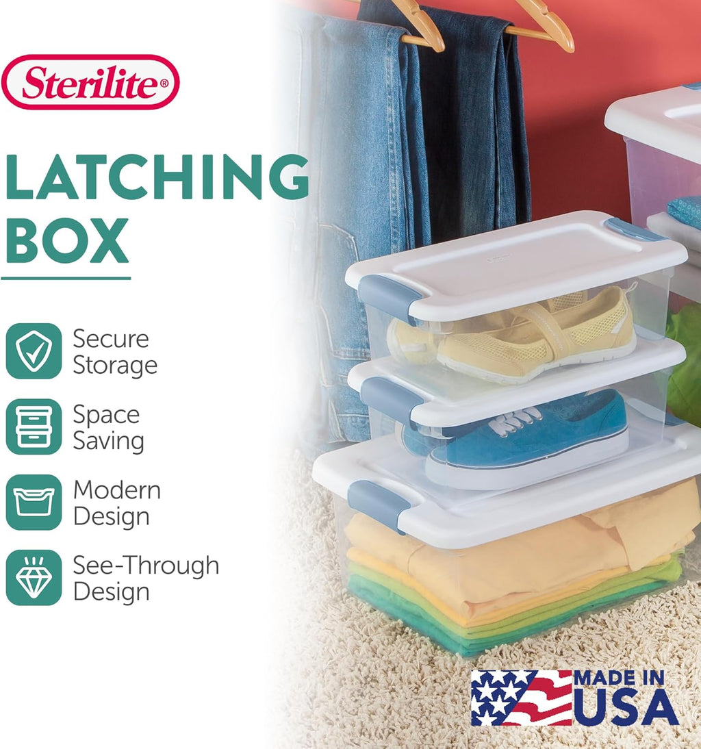 Sterilite 12-Pack Latching Storage Bins - Clear Plastic Under Bed Organizers, 6 Quart Capacity