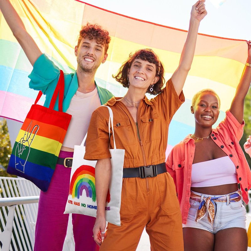 Wovnet 12 Pieces Rainbow Flag Canvas Tote Bags Pride Day Gift Bags Bulk Canvas Handbag for LGBTQ Pride Party Supplies (Pride Day)