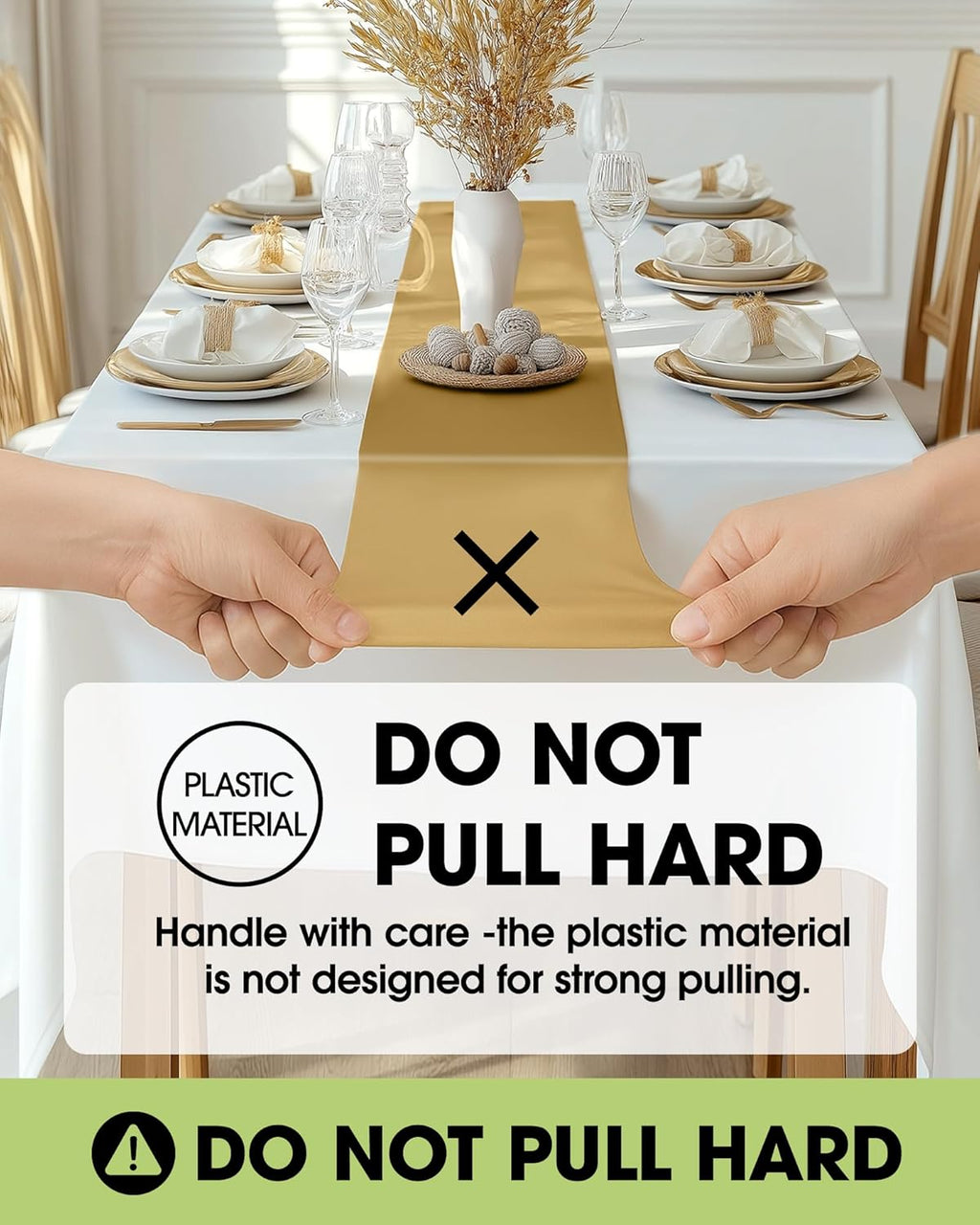 Pureegg Gold Plastic Table Runners - Water-Resistant 14'' x 108'' Disposable Decor for Weddings & Parties