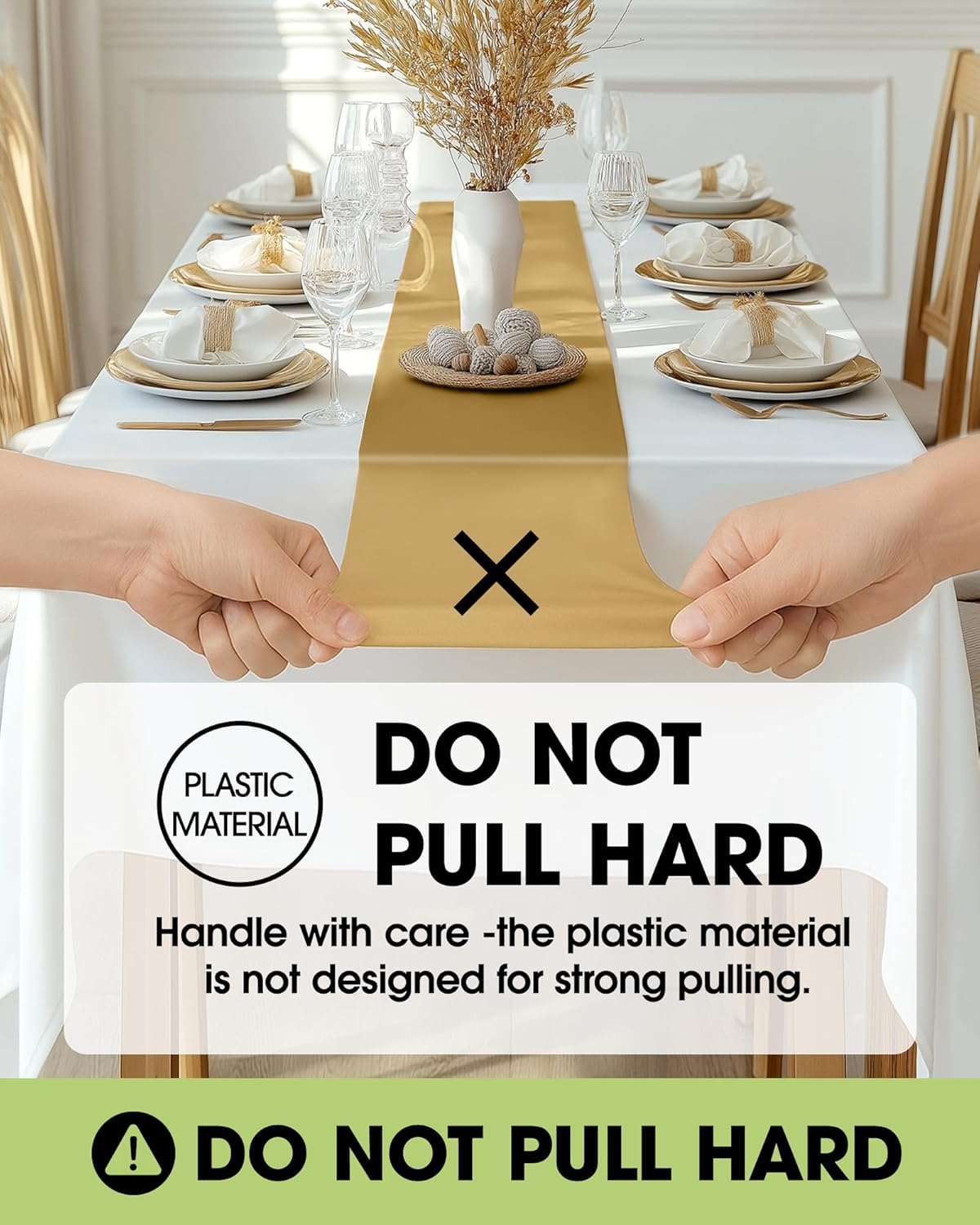 Pureegg Gold Plastic Table Runners - Water-Resistant 14'' x 108'' Disposable Decor for Weddings & Parties