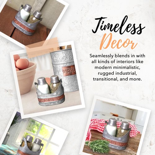 Autumn Alley Rustic Farmhouse Salt and Pepper Shaker Set - Adorable Galvanized Caddy - Cute Glass Mini Mason Jars for Country Decor