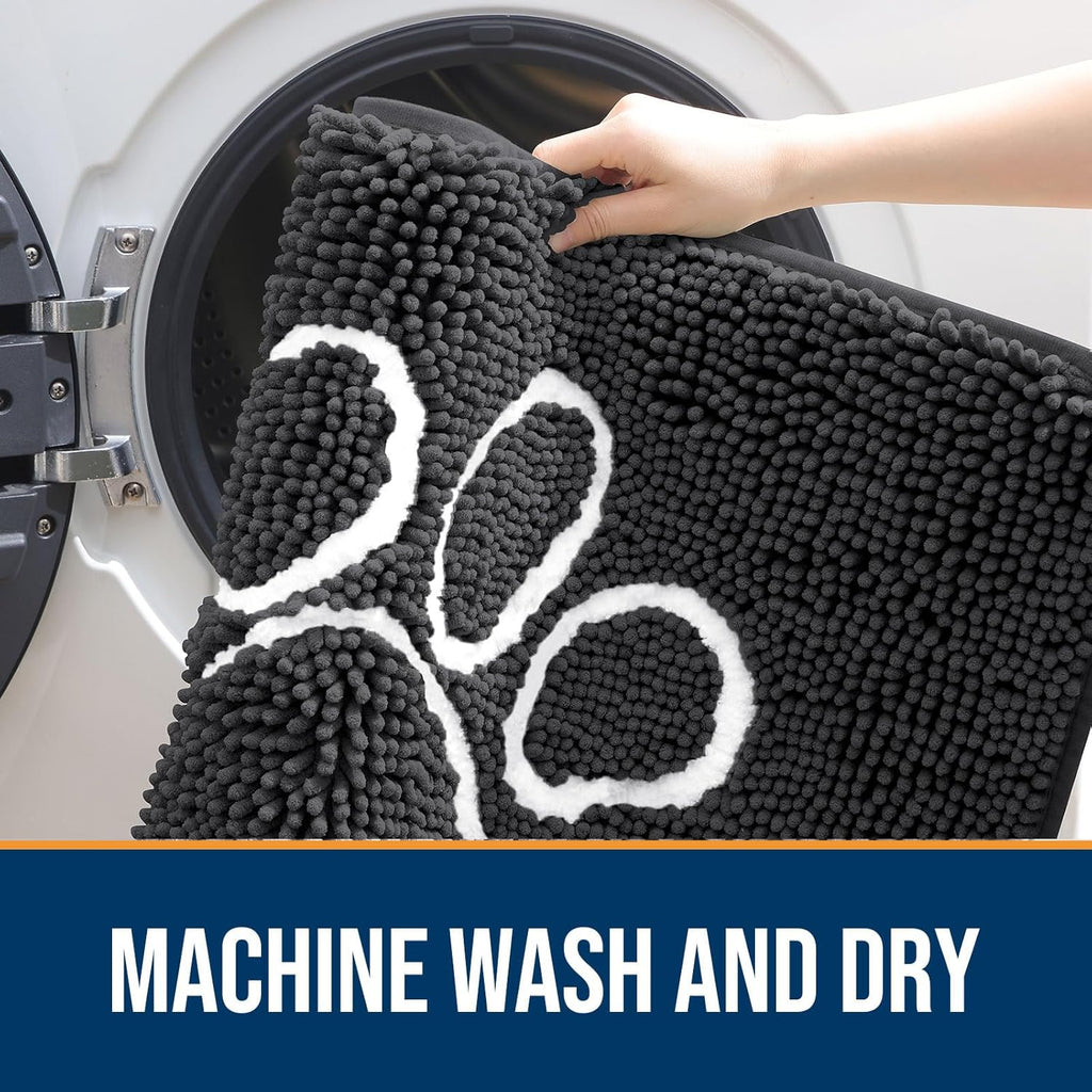 OLANLY Dog Door Mat - Absorbent Non-Slip Mud Mat for Muddy Paws | 59x24 Dark Grey Chenille Design