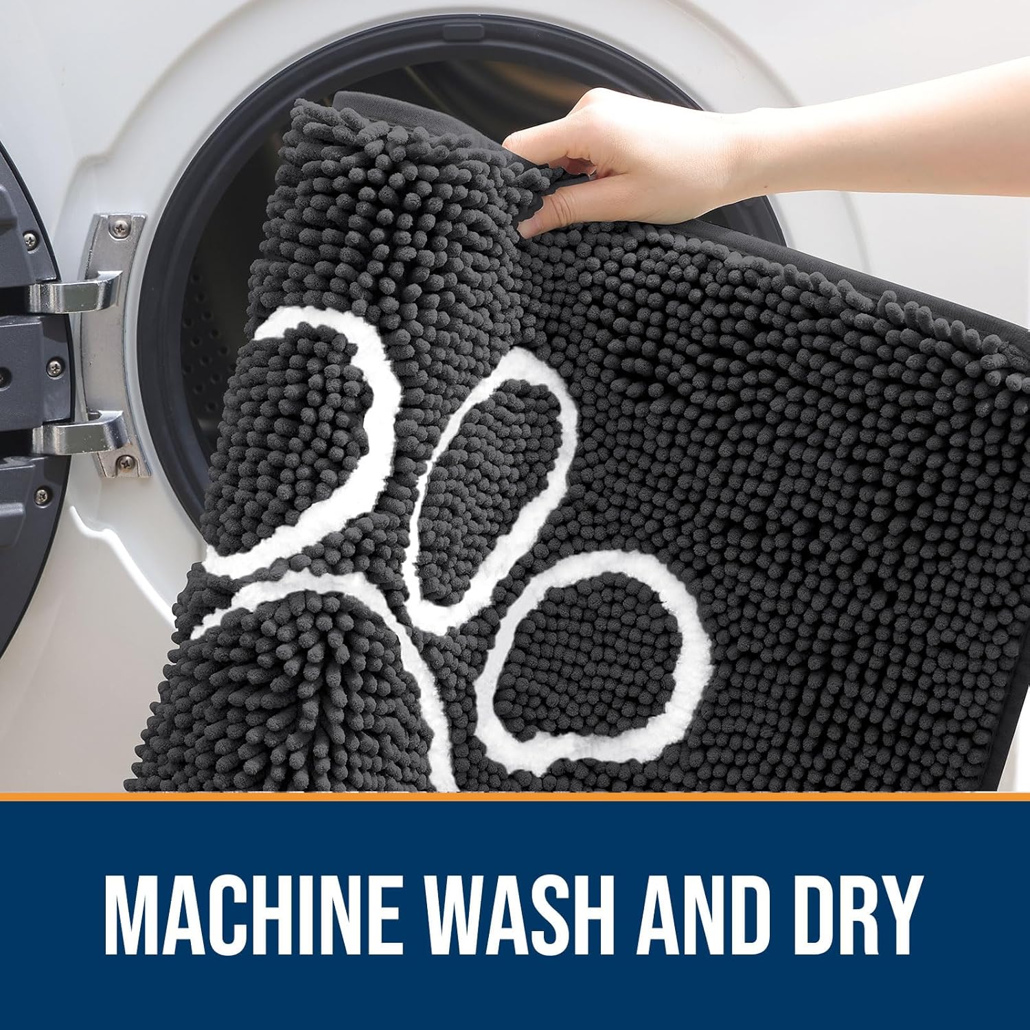 OLANLY Dog Door Mat - Absorbent Non-Slip Mud Mat for Muddy Paws | 59x24 Dark Grey Chenille Design