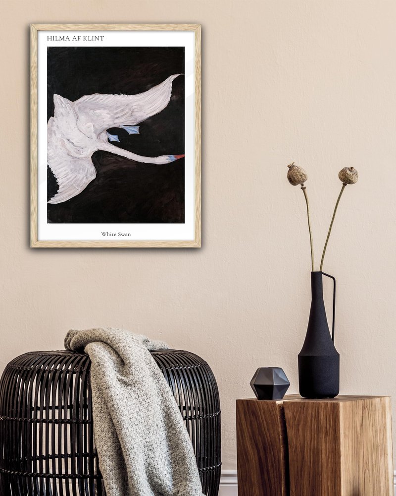 EcoHest Modern Abstract White Swan Framed Wall Art, 16x20 in OAK Wood Scandinavian Bird Canvas Wall Art, Minimalist Nature-Themed Bedroom Decor, Set of 1 For Living Room