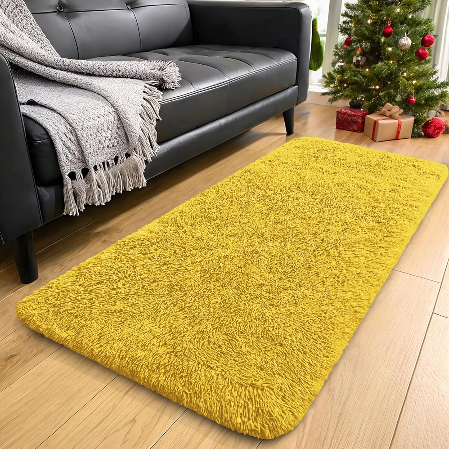 OLANLY Runner Rugs - Soft, Machine Washable 2x8 Shaggy Carpet for Hallway & Bedroom | Yellow Decor