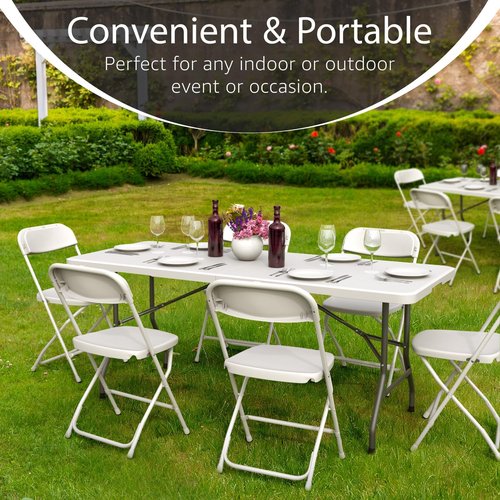 6FT Heavy Duty Folding Table by [Brand Name] - Portable with Built-In Handle & Steel Legs for Events, Picnics, and More