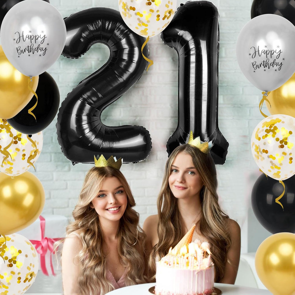 Skiennix 21st Birthday Decorations - 40-Inch Number Balloons & 18 Pcs 12-Inch Balloons | Perfect for Men & Women Parties