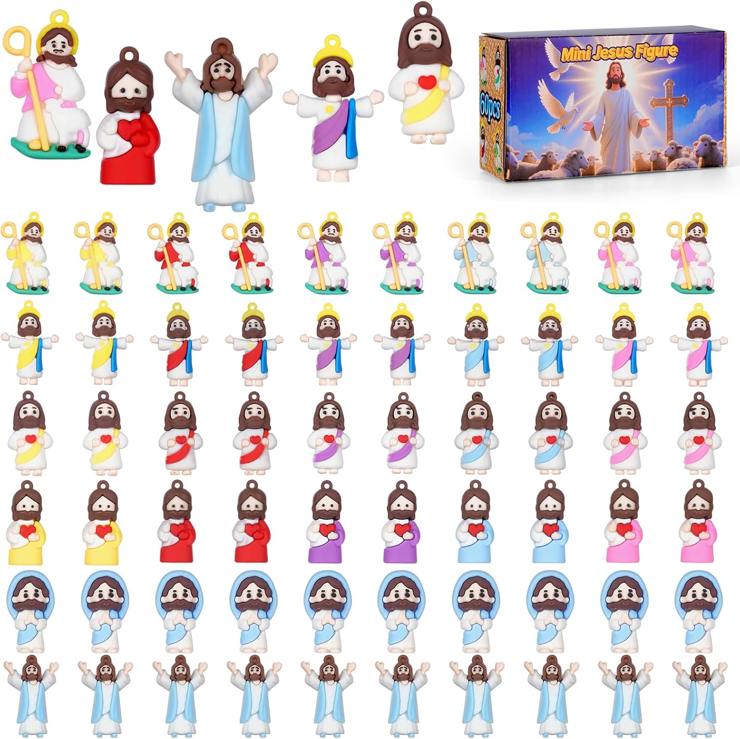 Skiennix Mini Jesus Figurines - 60PCS Easter Basket Stuffers | Tiny Pocket-Sized Jesus Figures