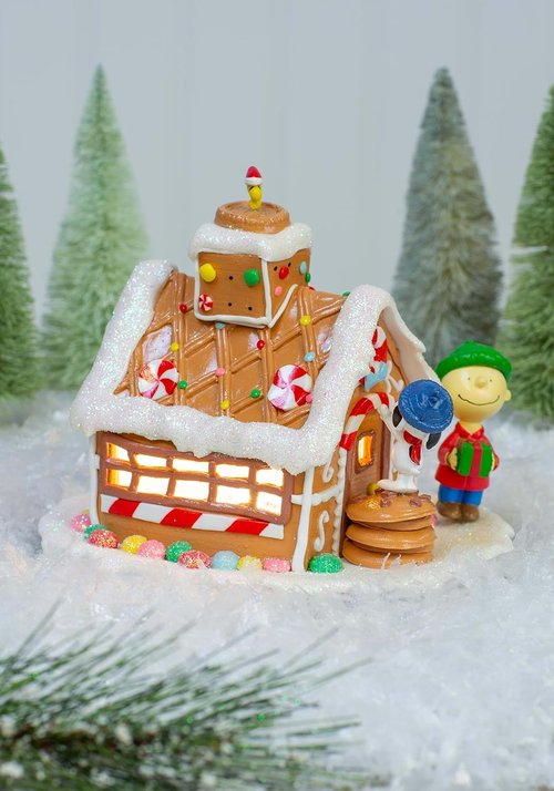 Kurt Adler LED Gingerbread House Table Piece - Battery-Operated Peanuts Design