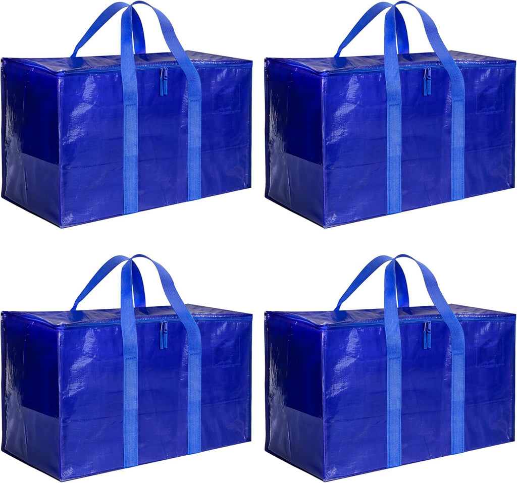 Simple Deluxe Heavy Duty Moving Bags - Extra Large Storage Totes with Lids & Zipper | Blue, 4 Pack