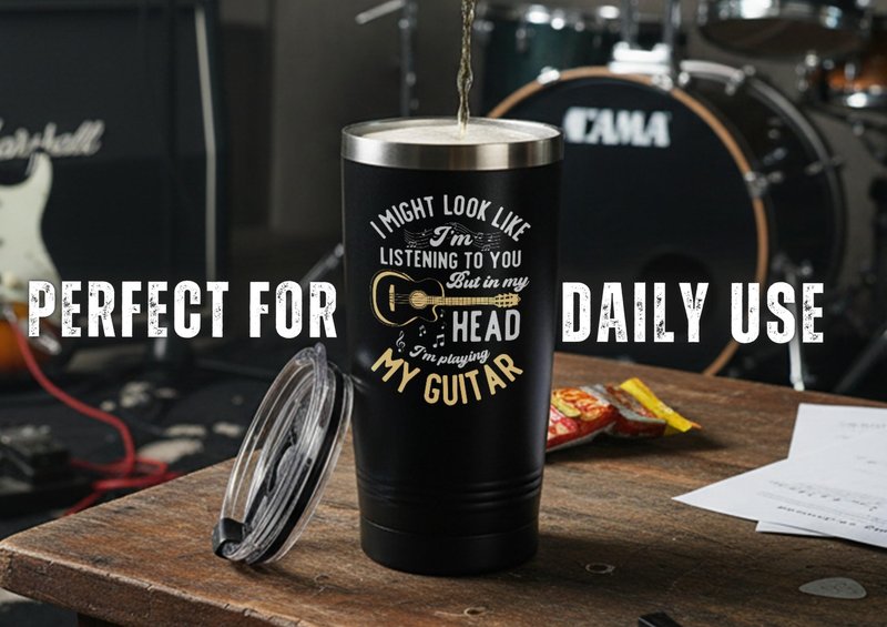 Onebttl Guitar Gifts For Men, Guitarist Music Lover Musical Gift for Musician, 20 oz Stainless Steel Insulated Tumbler with Straw, Lid, in My Head