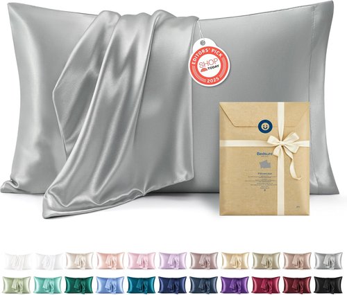 Bedsure Satin Pillowcase - Luxurious Silk-Like Softness | Standard Size, Silver Grey, 20x26 Inches, 2-Pack