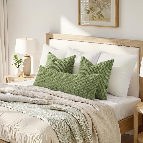 MIULEE Sage Green Long Body Lumbar Pillow Cover - Soft Boho Decor for Couch & Sofa | 14x36 Inch