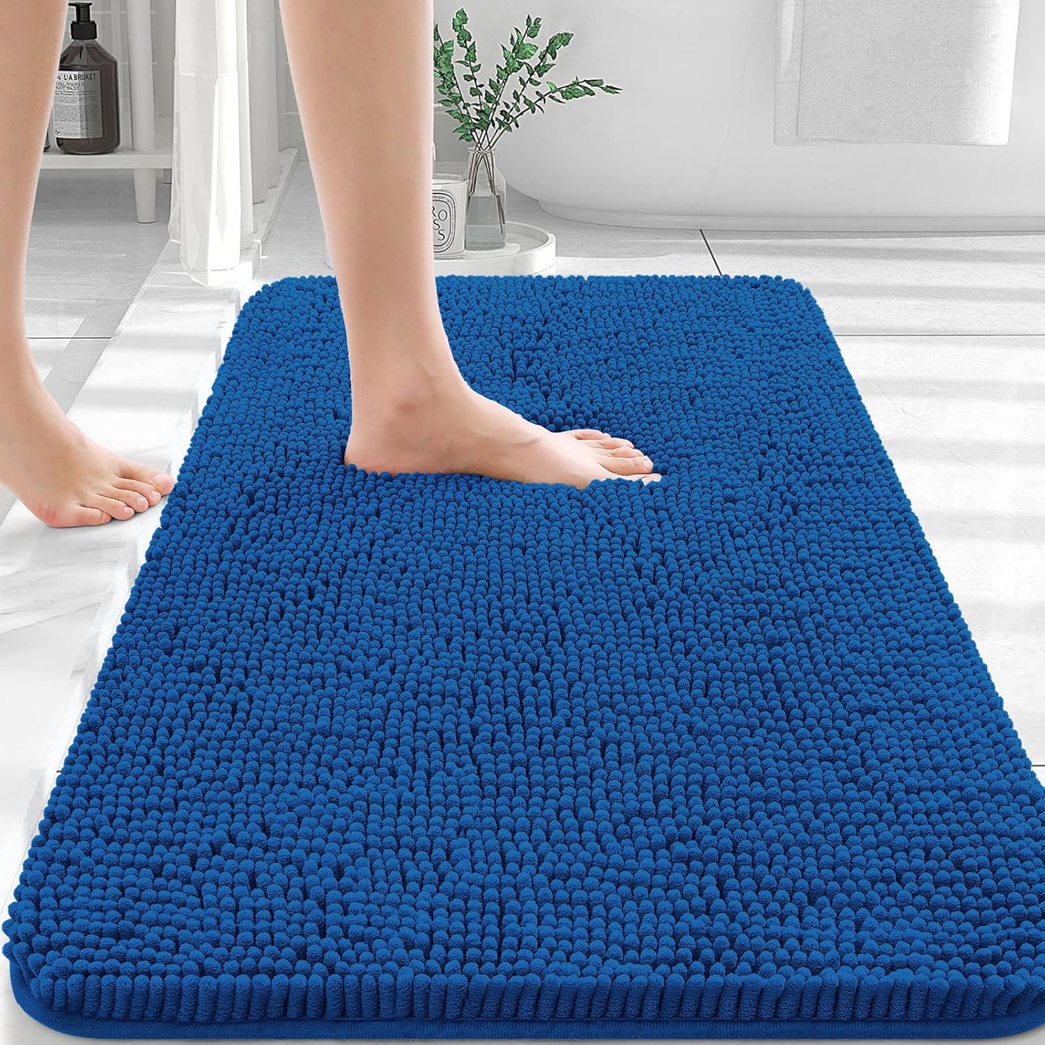 OLANLY Bathroom Rugs - Extra Soft Absorbent Chenille Mats | Quick Dry, Machine Washable, 36x24, Deep Navy Blue
