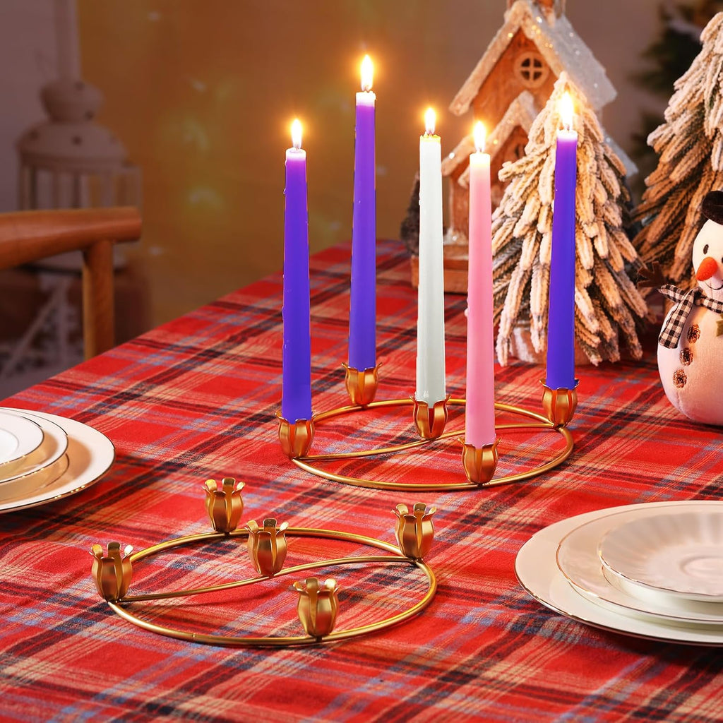 Sliner Christmas Flower Advent Wreath Ring - 5 Candle Holder Taper in Gold | Metal Table Decoration