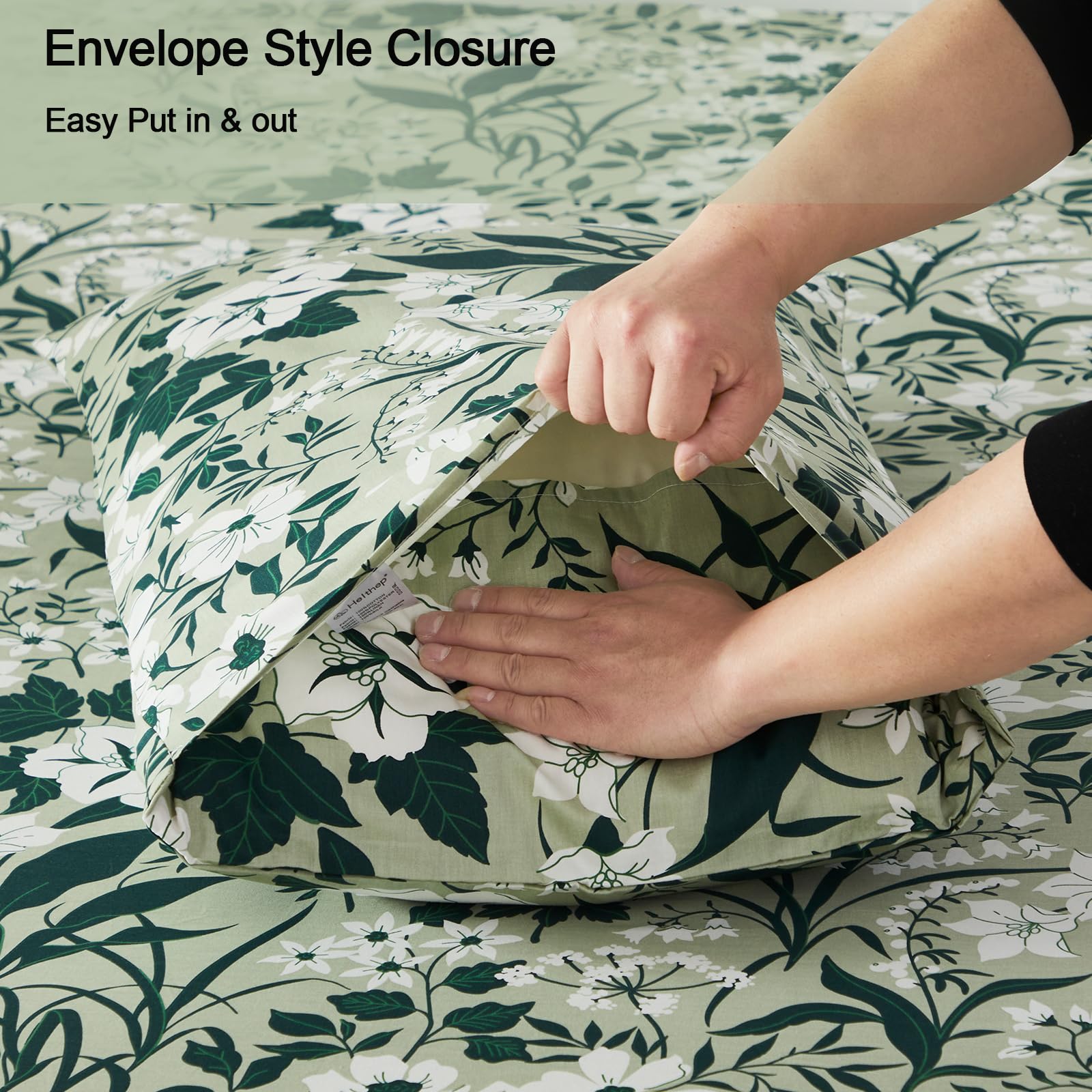 Helthep 100% Cotton Green Floral Printed Bed Sheets, Floral Sheet Set King with 17.5" Deep Pocket, 4Pcs Botanical Patterned Sheets for King Size Bed