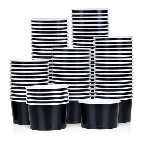 MATICAN Paper Ice Cream Cups, 100-Pack 5.5-oz Disposable Dessert Bowls for Hot and Cold, 5.5-ounce, Black
