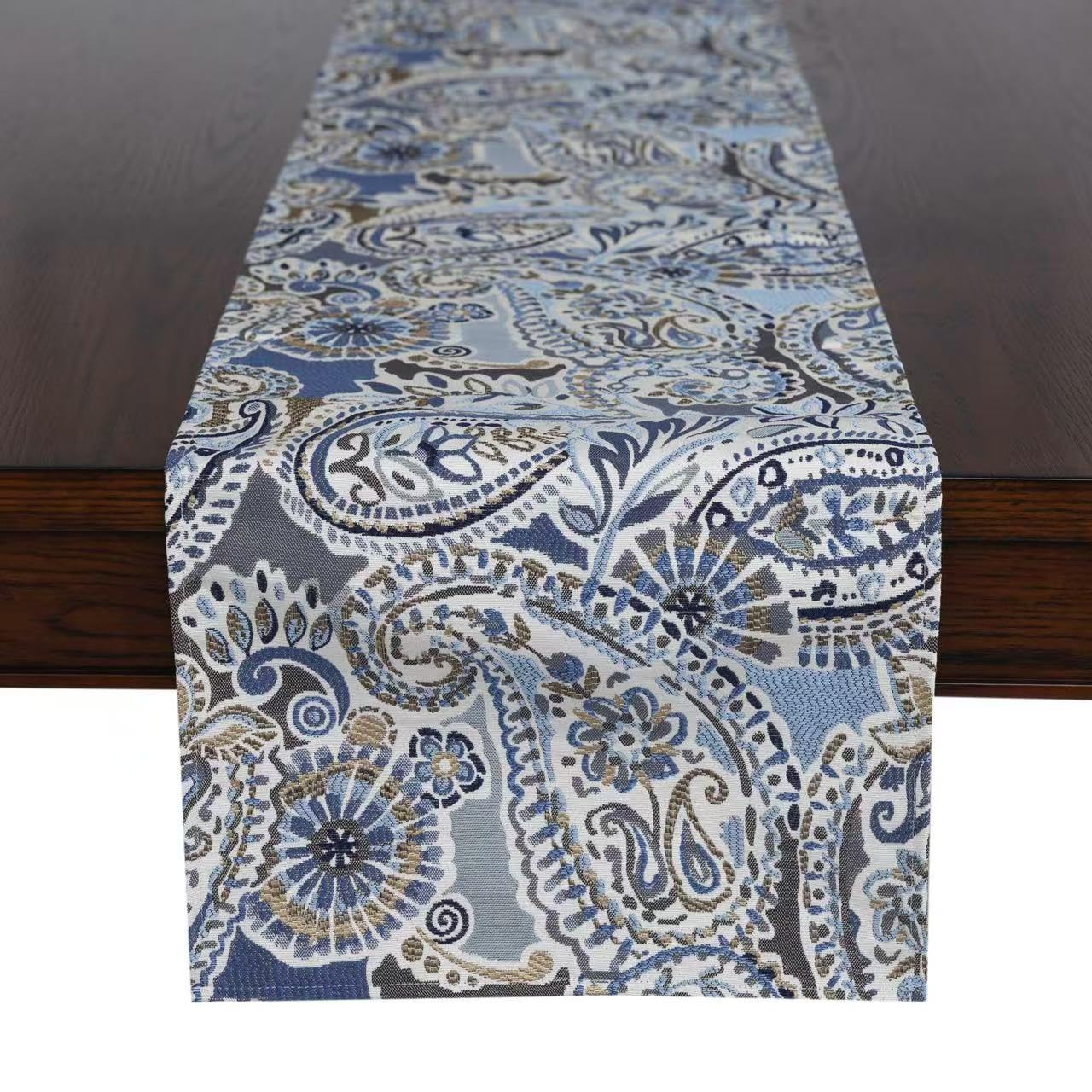 Mika Home Paisley Table Runner for Home Decor 13X72 Inches Blue Brown Seasonal Dining Table Decoration for Home