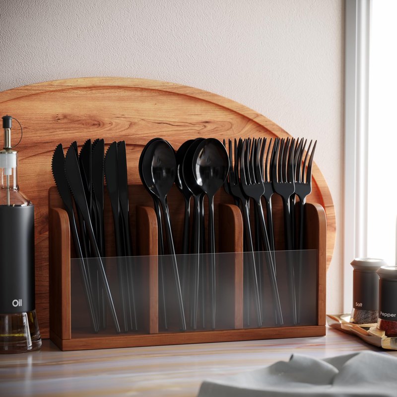 Trendables Black Plastic Silverware Set Black Silverware Disposable Forks and Spoons Disposable 360 Pack Plastic Utensils Set Includes 3 x 120 each Knives & Spoons & Forks For Parties and Events