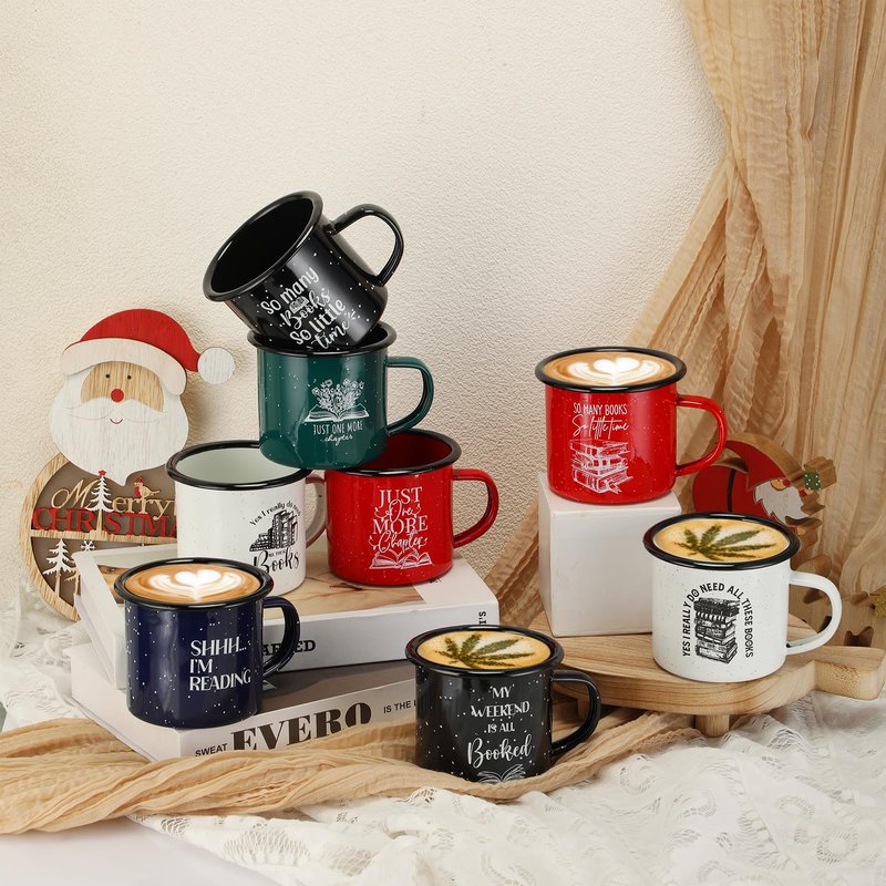 Zhehao 10 Pcs Book Lovers Gifts 12 oz Enamel Mug with Handle Christmas Gift for Teacher Study Mugs Library Coffee Mugs for Women Office Team Coworker Book Club Librarians Reader