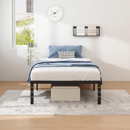 Jetonix Twin Metal Bed Frame - Heavy Duty Sturdy Foundation with Storage Space - Black, 14 Inch