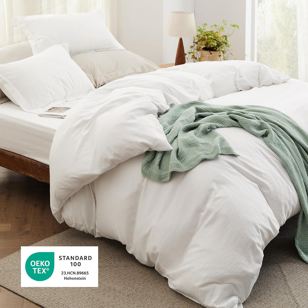 Bedsure Duvet Cover Set - King Size 4-Piece Extra Soft Cotton-Like Bedding in White | Includes Zipper Closure Duvet Cover 104x90 Inches, 2 Pillow Shams, Fitted Sheet