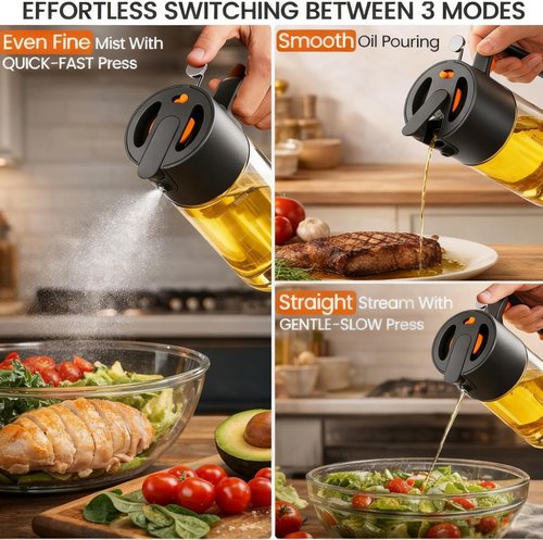 Costop 500ml Glass Oil Sprayer - 3-in-1 Kitchen Tool for Fine Mist, Stream & Pour | Leak-Proof & BPA-Free