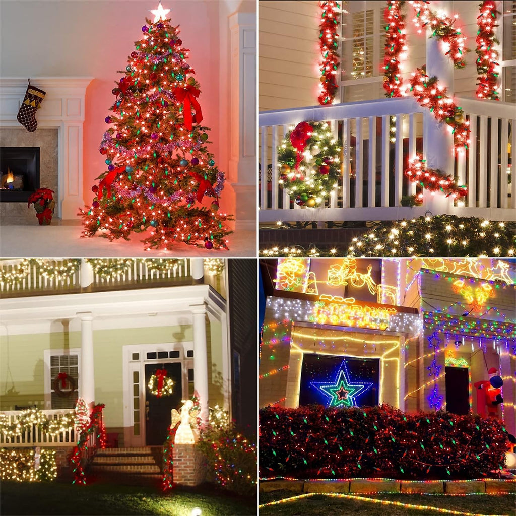 Waterglide C6 Christmas Lights - 33ft 100 LED Faceted String Lights | Waterproof Indoor/Outdoor Decor, Red & Green