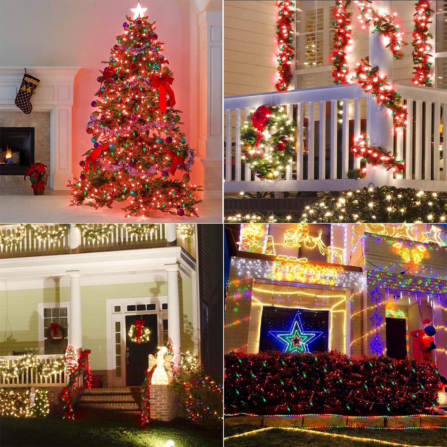 Waterglide C6 Christmas Lights - 33ft 100 LED Faceted String Lights | Waterproof Indoor/Outdoor Decor, Red & Green