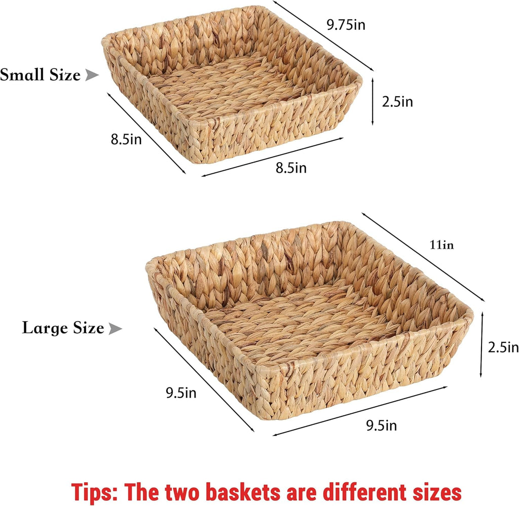 Wicker Basket Tray Set - Small Rattan Baskets for Gifts & Organizing | 2-Pack Decorative Baskets