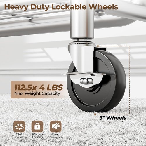 HYSEYY Heavy Duty Clothes Rack - 450 LBS Capacity Metal Garment Rack with Wheels & Shelves | Portable Silver Wardrobe