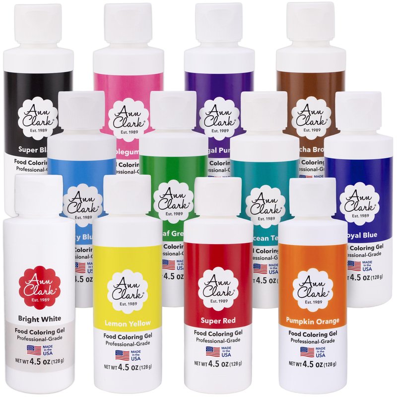 Ann Clark Professional Grade Food Coloring Gel Large 4.5 oz Bottles 12 Color Set Made in USA