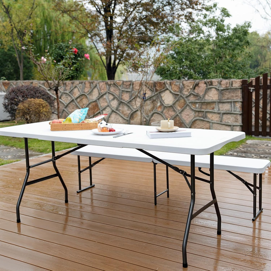 Pollilar 6FT Folding Table - Portable HDPE Banquet Table for Meetings, Picnics & Weddings - White