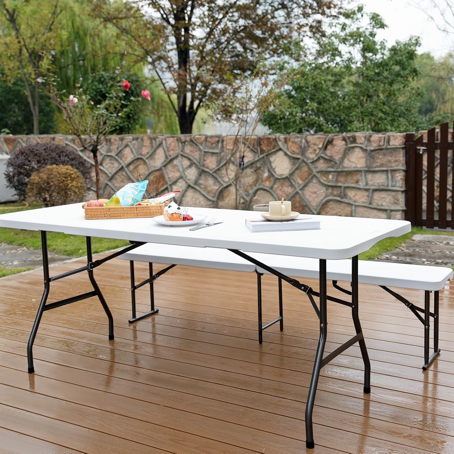 Pollilar 6FT Folding Table - Portable HDPE Banquet Table for Meetings, Picnics & Weddings - White