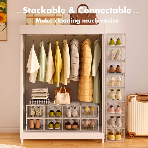 GONAT X-Large Shoe Storage Boxes, 12 Pack Shoe Organizers with Magnetic Door, Four Way Connection Shoe Containers, Clear Plastic Stackable Sneaker Bin for Closet, White,Christmas Gift