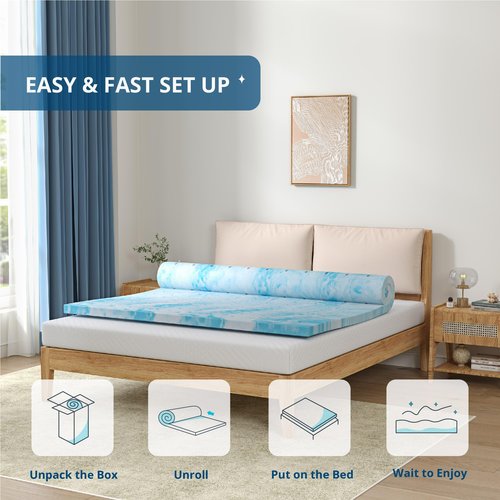 EGOHOME 3 Inch Twin Size Memory Foam Mattress Topper, Gel Infused Memory Foam Bed Topper, Cooling Mattress Pad, CertiPUR-US Certified, 75×38"