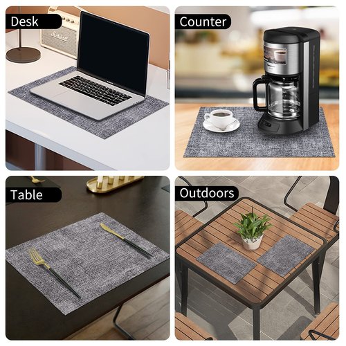 homing Faux Leather Heat Resistant Placemats 4 Packs, Waterproof Wipeable Dining Easter PU Place Mats for Indoor & Outdoor, Easy to Clean, Smokey Grey