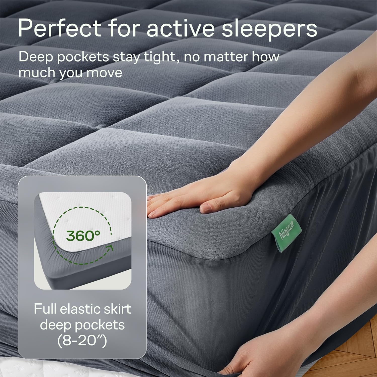 Niagara Ultra Soft King Size Mattress Topper - Bamboo Viscose Pillow Top for Back Support | Naturally Cooling, Gray